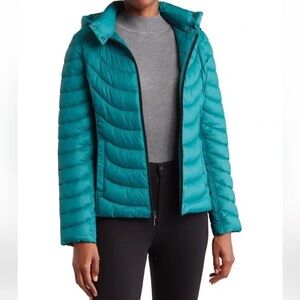 Michael Kors packable quilted teal puffer jacket No hoodie